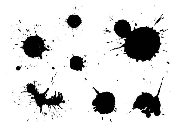 plamy atramentu izolowane na białym tle - ink splattered paint spray stock illustrations