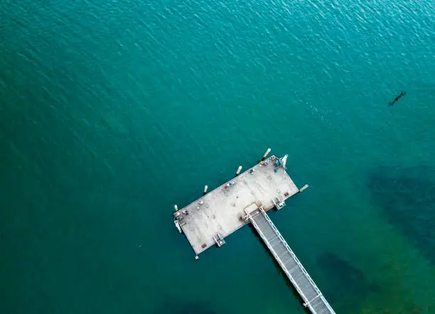 Aerial views of jetty and pontoon at Sans Souci, Australia. Space for copy