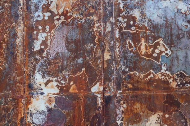 istock Horizontal background of old rusty burnt iron with a rough surface. 1130625174