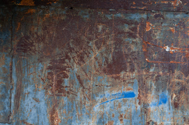 istock Horizontal background of old rusty burnt iron with peeling paint 1130625333