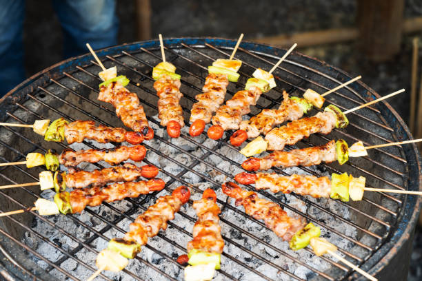 istock Grilled vegetable and meat skewers 1130627395