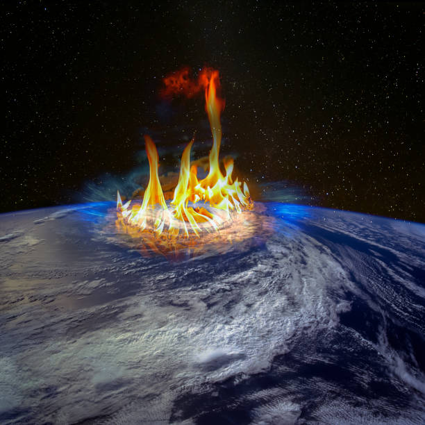 huge gas stove burner between hurricane in a planet earth, satellite view, armageddon conceptual image. elements of this image furnished by nasa. - blue flame natural gas fireplace imagens e fotografias de stock
