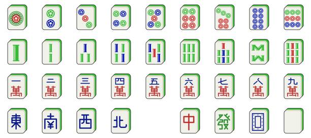illustrations, cliparts, dessins animés et icônes de ensemble, vecteur illustration design plat de tuiles de mahjong - mahjong