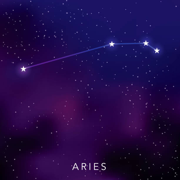 Aries Star Constellation A set of star constellations, with captions. File is built in RGB and contains multiple transparency effects as well as a gradient mesh background (only editable in Adobe Illustrator). aries stock illustrations