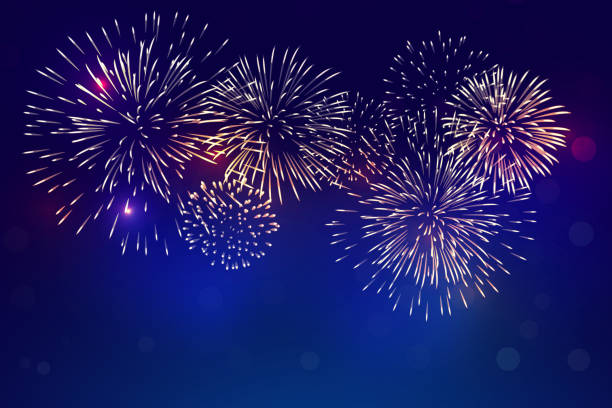 istock colorful fireworks vector, sparkling in dark blue sky, fireworks for festive events, new year, Christmas, 4th July 1130631816