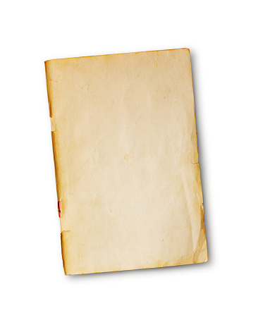 Mockup of empty old vintage yellowed book pages isolated on white background