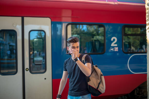 istock Tourist backpacker to travel at train station 1130632601