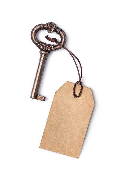 istock Vintage key and mock up empty paper tag 1130632616