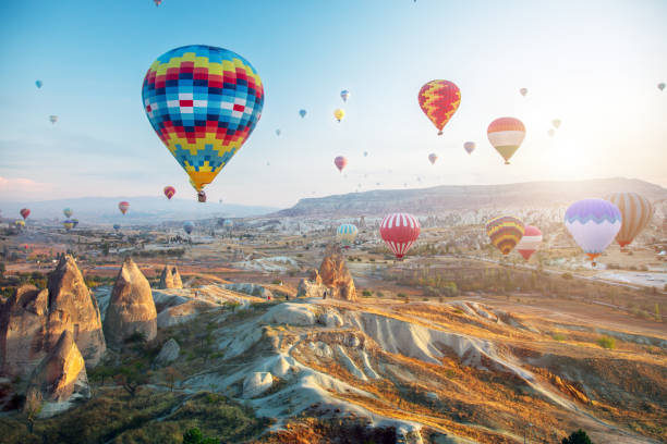 istock Hot air balloon flying over Cappadocia, Turkey 1130633648
