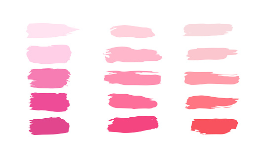 Vector Collection of strokes of lipsticks various colors isolated on white. Makeup sample, use for advertising flyer, banner, brochure, booklet and leaflets for the promotion of decorative cosmetics
