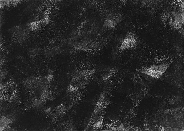 Unique modern minimalistic beautiful black surface painted by thick black paint roller on white paper - abstract background with traces of applied paint - visible transparency with dots spots gradients and lines