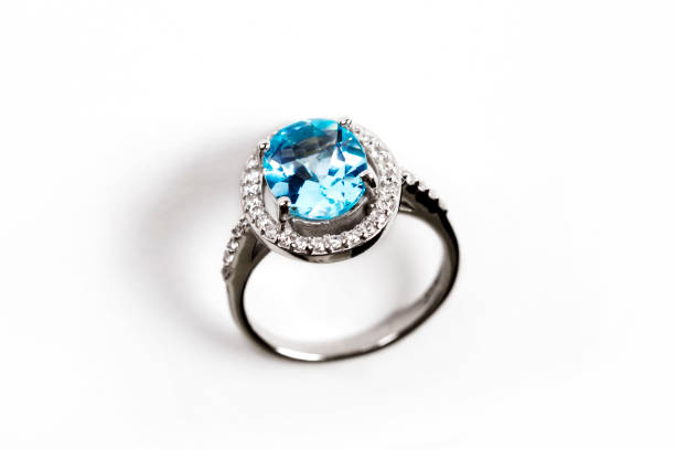 istock Luxury ring with blue sapphire isolated on white background 1130634117