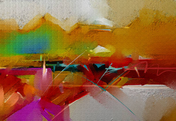 istock Abstract colorful oil, acrylic paint brush stroke on canvas texture. Semi abstract image of landscape painting background 1130635973