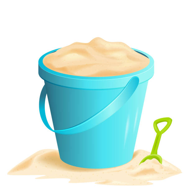 Sand bucket with shovel Sand bucket with shovel shovel in sand stock illustrations