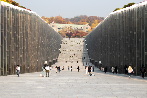Seoul, South Korea, November 6, 2018, Student and traveler walk at Ewha Campus Complex , Ewha university that is the world's largest female educational institute