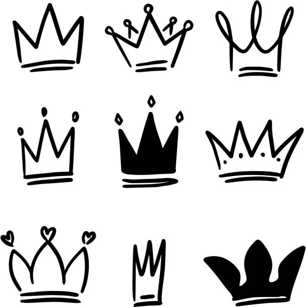 illustrations, cliparts, dessins animés et icônes de série d’illustrations de la couronne dans le style de dessin. symboles de corona. icônes de diadème. - crown