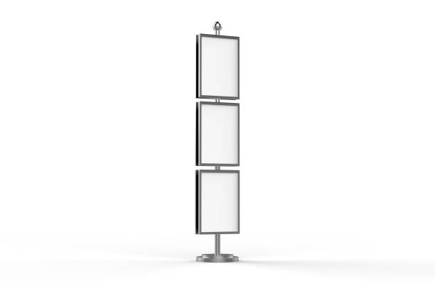 istock Poster stand takes multiple A2, A3, A4, A5 posters on a tall stand, mock up template for retail displays in stores as a shop poster stand, 3d illustration 1130636467