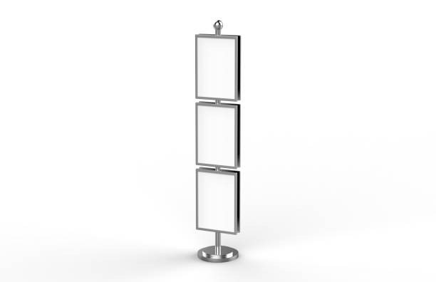 istock Poster stand takes multiple A2, A3, A4, A5 posters on a tall stand, mock up template for retail displays in stores as a shop poster stand, 3d illustration 1130636493