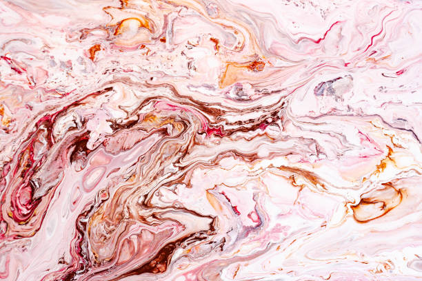 istock Hand painted backgrounds. Pink, white, brown and yellow mixed acrylic paints. Liquid marble texture. Applicable for printable, design packaging, cards, placard, covers, textile and decor interior 1130640181