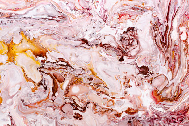 istock Hand painted backgrounds. Pink, white, brown and yellow mixed acrylic paints. Liquid marble texture. Applicable for printable, design packaging, cards, placard, covers, textile and decor interior 1130640247