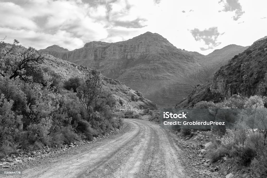 The Uitkyk Pass in the Cederberg Mountains. Monochrome The Uitkyk Pass near Algeria in the Cederberg Mountains in the Western Cape of South Africa. Monochrome Africa Stock Photo