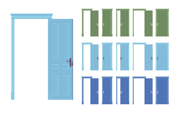 문 플러시 클래식 세트 - keyhole door wood office stock illustrations