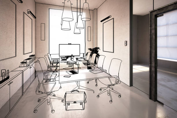 Office Design: Meeting (overview) - 3d illustration stock photo