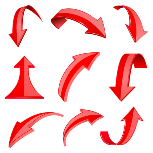 istock Red 3d shiny arrows. Set of bent icons 1130645802