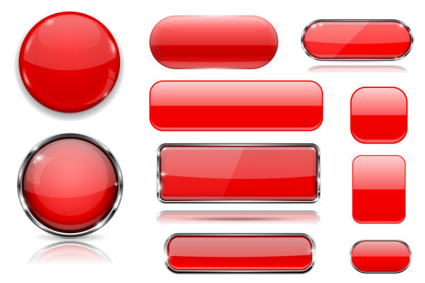 istock Red glass buttons. Collection of 3d icons 1130645815