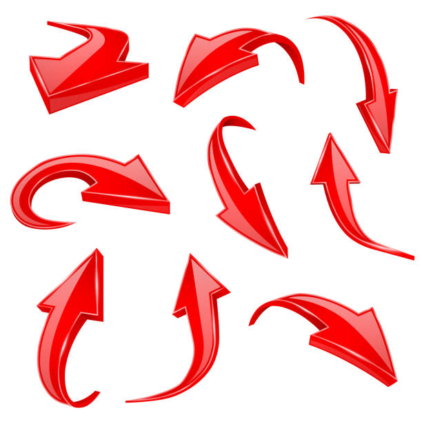 istock Red 3d shiny arrows. Set of bent icons 1130645845