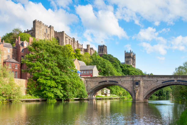 Durham Castle, Framwellgate Gate Bridge  and the Cathedral, UK 20 May 2011: Durham, UK - The Castle and Cathedral on their rock above the city, and Framwellgate Bridge spanning the River Wear dyrham stock pictures, royalty-free photos & images