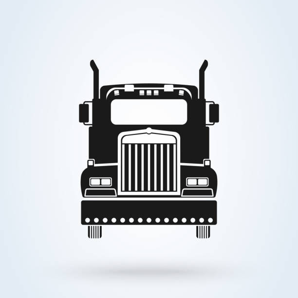 ilustrações, clipart, desenhos animados e ícones de ilustração em vetor caminhão frontal ícone. isolado no branco. soluções de frete. logotipo de camionagem - truck semi truck silhouette vector