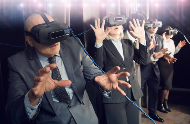istock Excited man in virtual reality room 1130650995