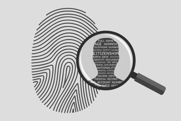 illustrazioni stock, clip art, cartoni animati e icone di tendenza di impronte digitali e informazioni personali - biometrics accessibility control fingerprint