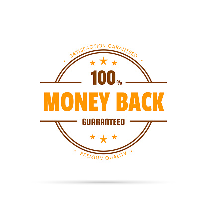 Orange trendy badge (Money Back, 100% Guaranteed) with shadow, isolated on a white background. Elements for your design, with space for your text. Vector Illustration (EPS10, well layered and grouped). Easy to edit, manipulate, resize or colorize. Please do not hesitate to contact me if you have any questions, or need to customise the illustration. http://www.istockphoto.com/portfolio/bgblue