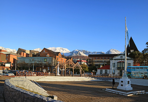 Beautiful Waterfront Square in front of Ushuaia Government Building of Ushuaia, Argentina, Patagonia, South America, 3rd April 2018