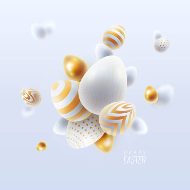glückliches ostern urlaub hintergrund mit 3d eier - easter egg easter isolated three dimensional shape stock-grafiken, -clipart, -cartoons und -symbole