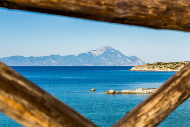 View of the Athos mountain in Greece, Halkidiki