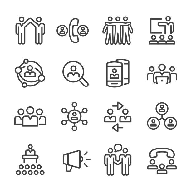 ilustrações de stock, clip art, desenhos animados e ícones de business networking icons - line series - chumbo