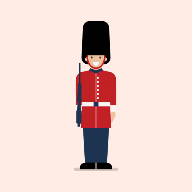British Army soldier British Army soldier. Flat style vector illustration. bayonet stock illustrations