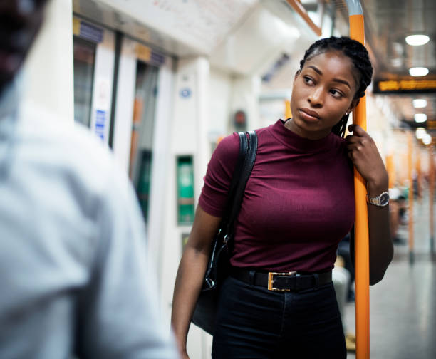 Woman riding the subway train