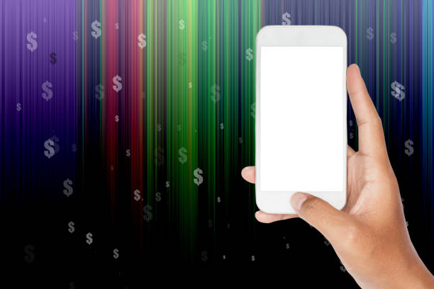 istock Hand holding smart phone with dollar on abstract lines effect background 1130659788
