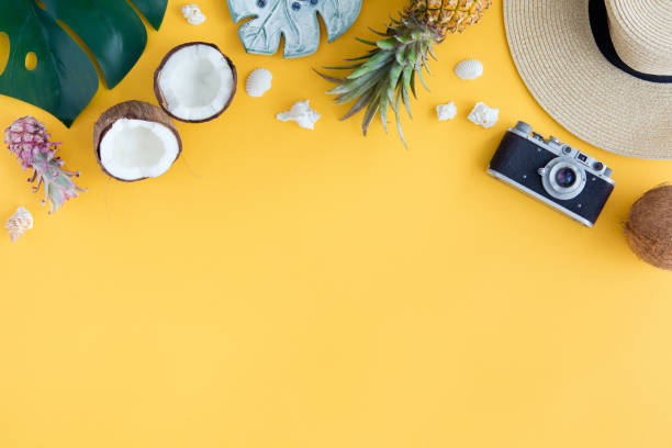 istock Straw hat,sunglasses and beach slippers on wood 1130659803