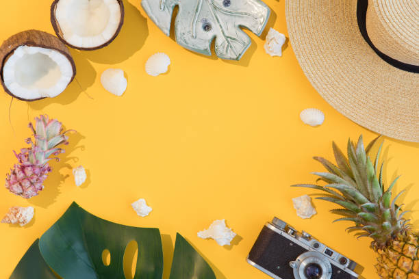 istock Straw hat,sunglasses and beach slippers on wood 1130659835