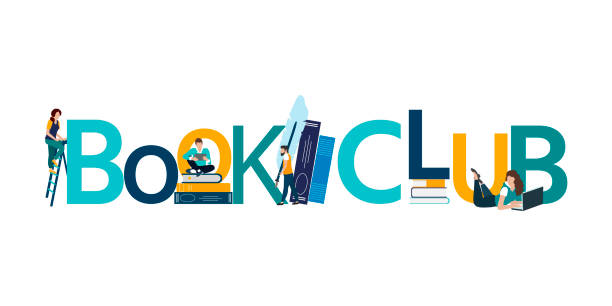Vector logo concept of a book club with people reading. Vector logo concept of a book club with people reading. book club stock illustrations