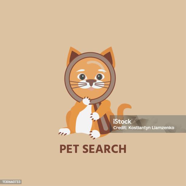고양이 검색 아이콘 로고입니다 고양이 그의 손에 돋보기를 보유 하고있다 강아지-어린 동물에 대한 스톡 벡터 아트 및 기타 이미지 -  강아지-어린 동물, 개념, 개념과 주제 - Istock