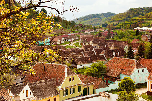 Street-view of medieval saxon village of Biertan in Romania. In Transylvania region