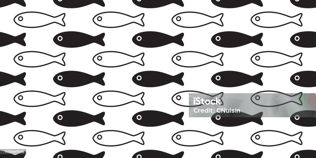 fish Seamless pattern vector salmon scarf isolated tuna shark dolphin whale sea ocean cartoon repeat wallpaper tile background illustration doodle Abstract stock vector