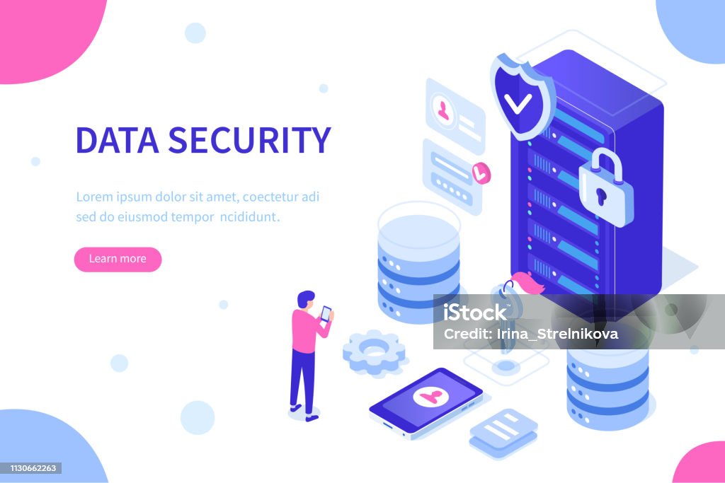 data storage Cyber security and data storage concept with characters. Can use for web banner, infographics, hero images. Flat isometric vector illustration isolated on white background. Isometric Projection stock vector