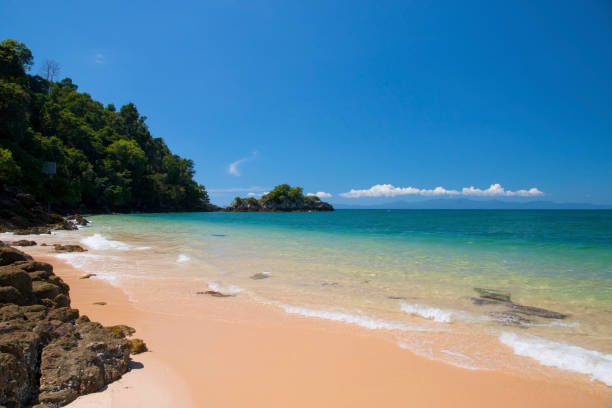 istock beautiful scene, tropical sea and beach with blue sky background 1130662570